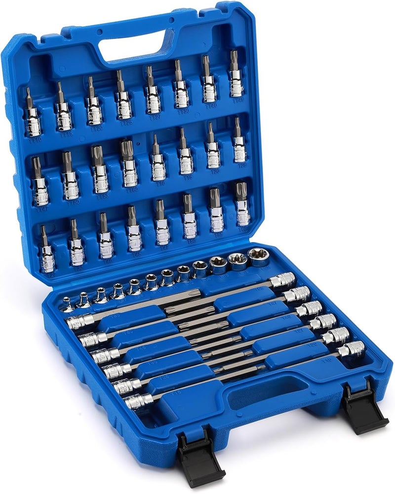 EMENTOL 48PCS 3/8"Dr. Master Torx Bit Socket Set, CR-V, S2 Steel, 5.9" Length Star Bit Socket Set, E4 -E20, T10-T60, TT10-TT60 - Image 1